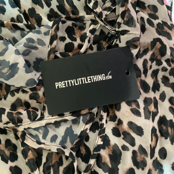 Pretty Little Thing Cut Out Brown Animal Print Maxi Dress Size 12 - Picture 8 of 11